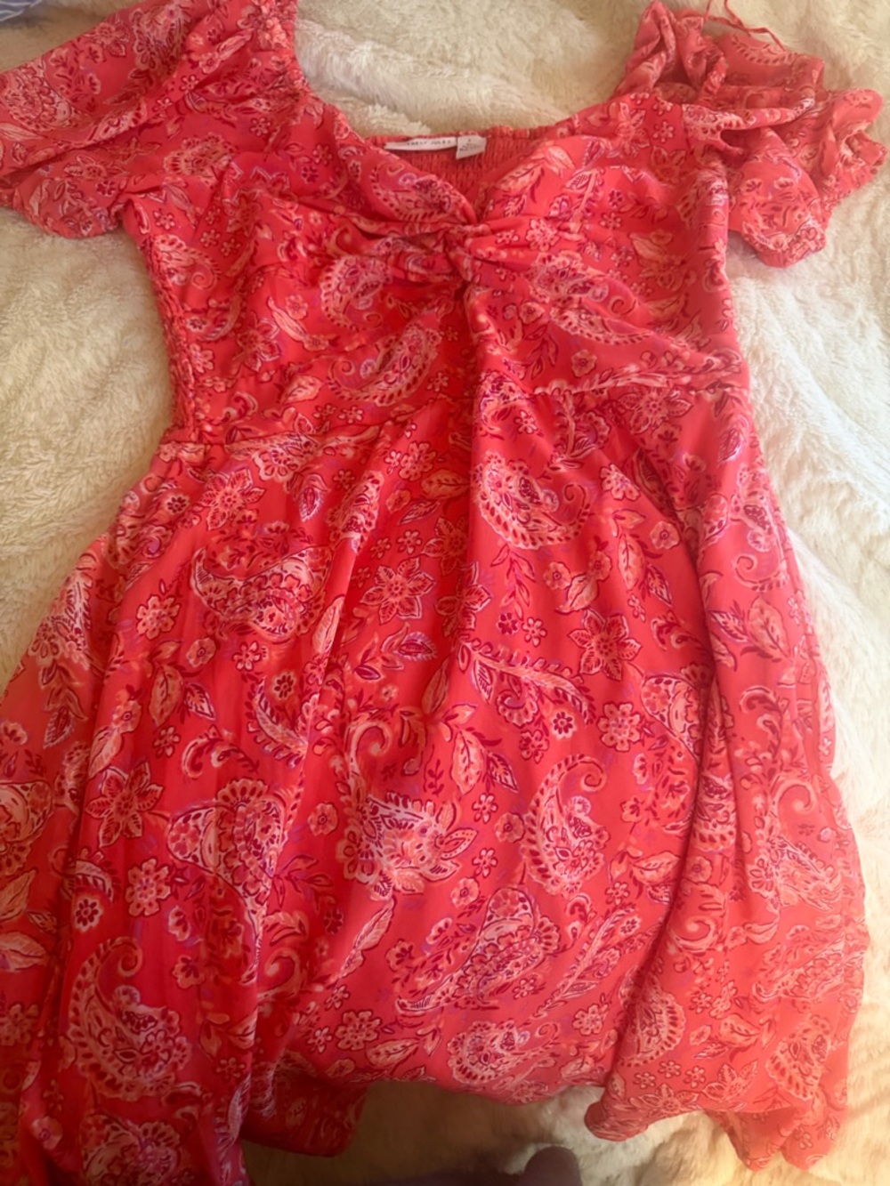 Sincerely Jules Coral Paisley Tie-Front Mini Dress